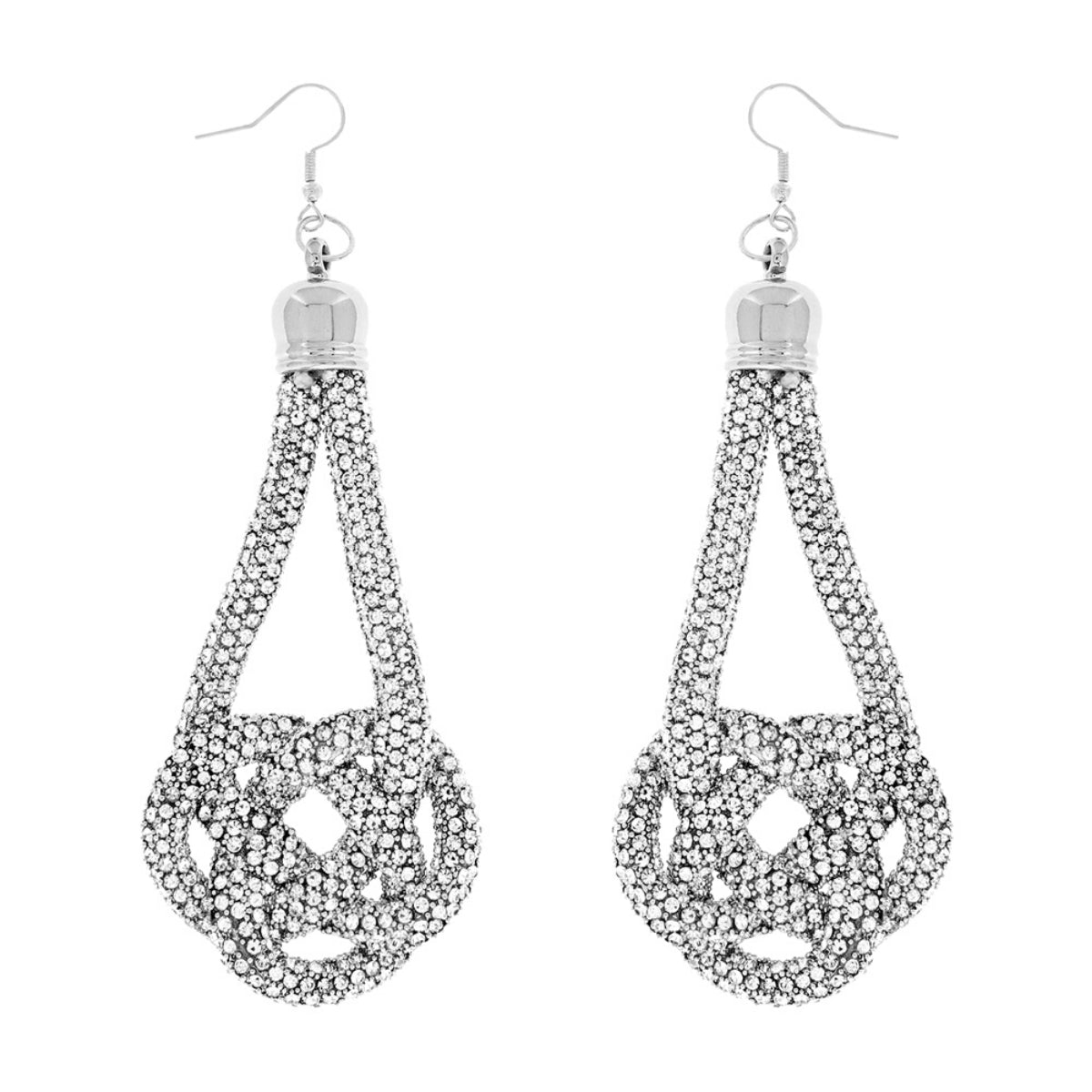 Silver Stone Knotted Tube Earrings