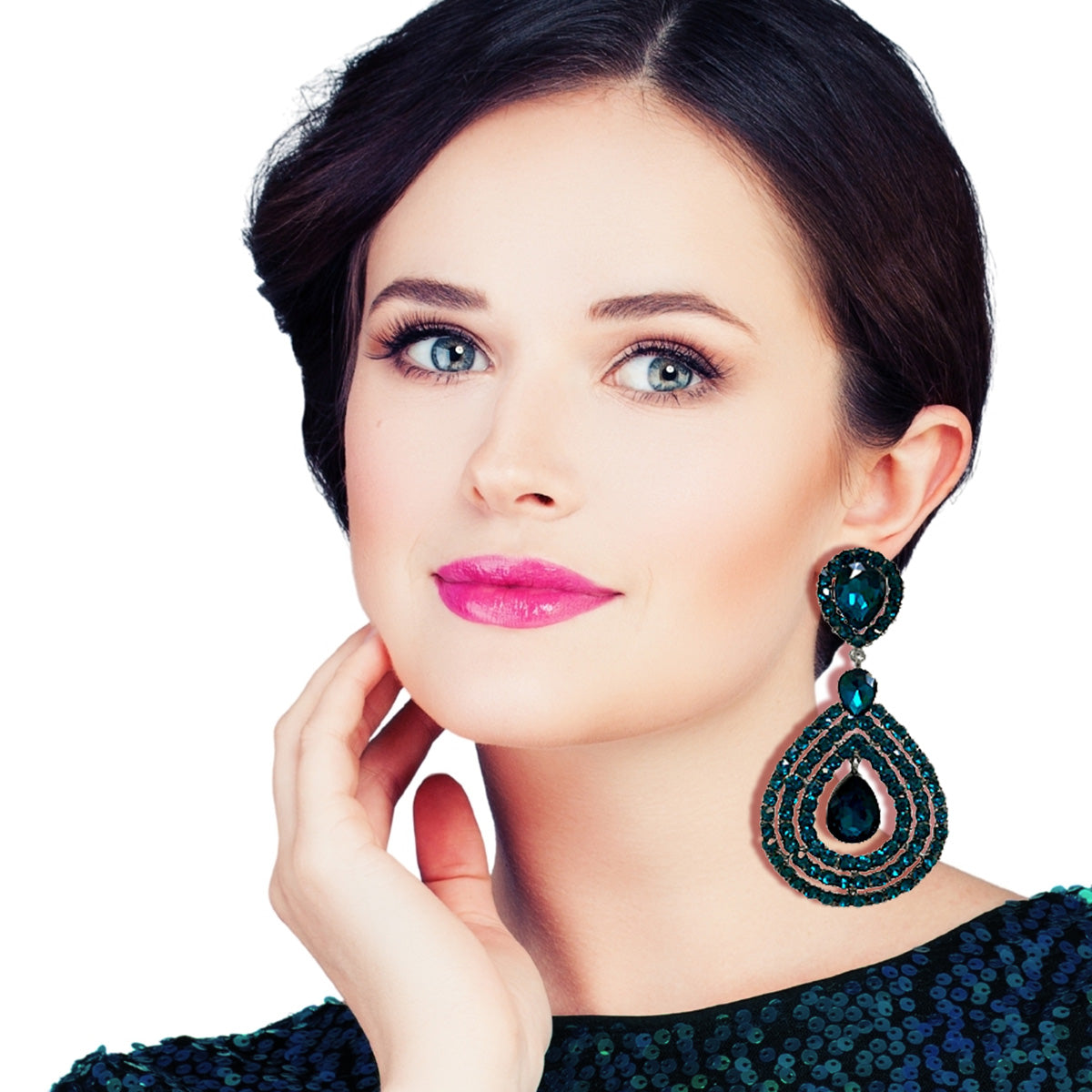 Peacock Blue Teardrop Clip Ons