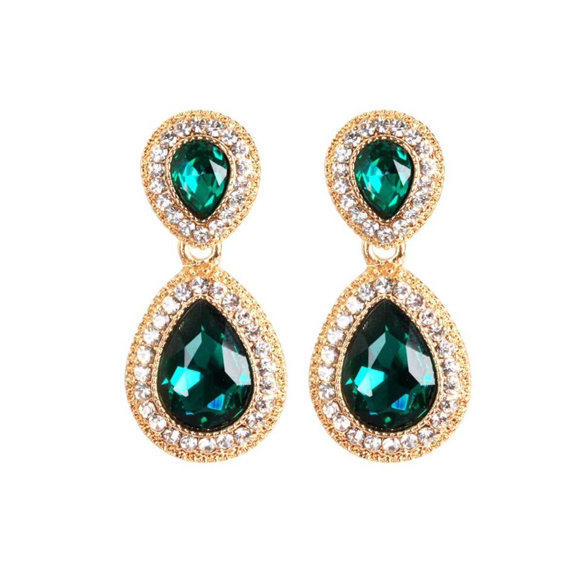 Green Dangle Teardrop Formal Earrings
