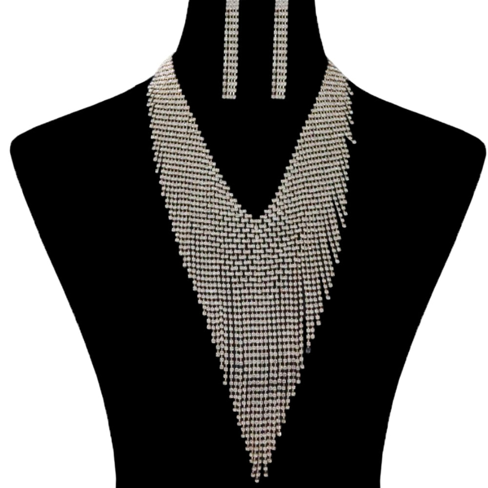 Rhinestone Fringe Necklace Set