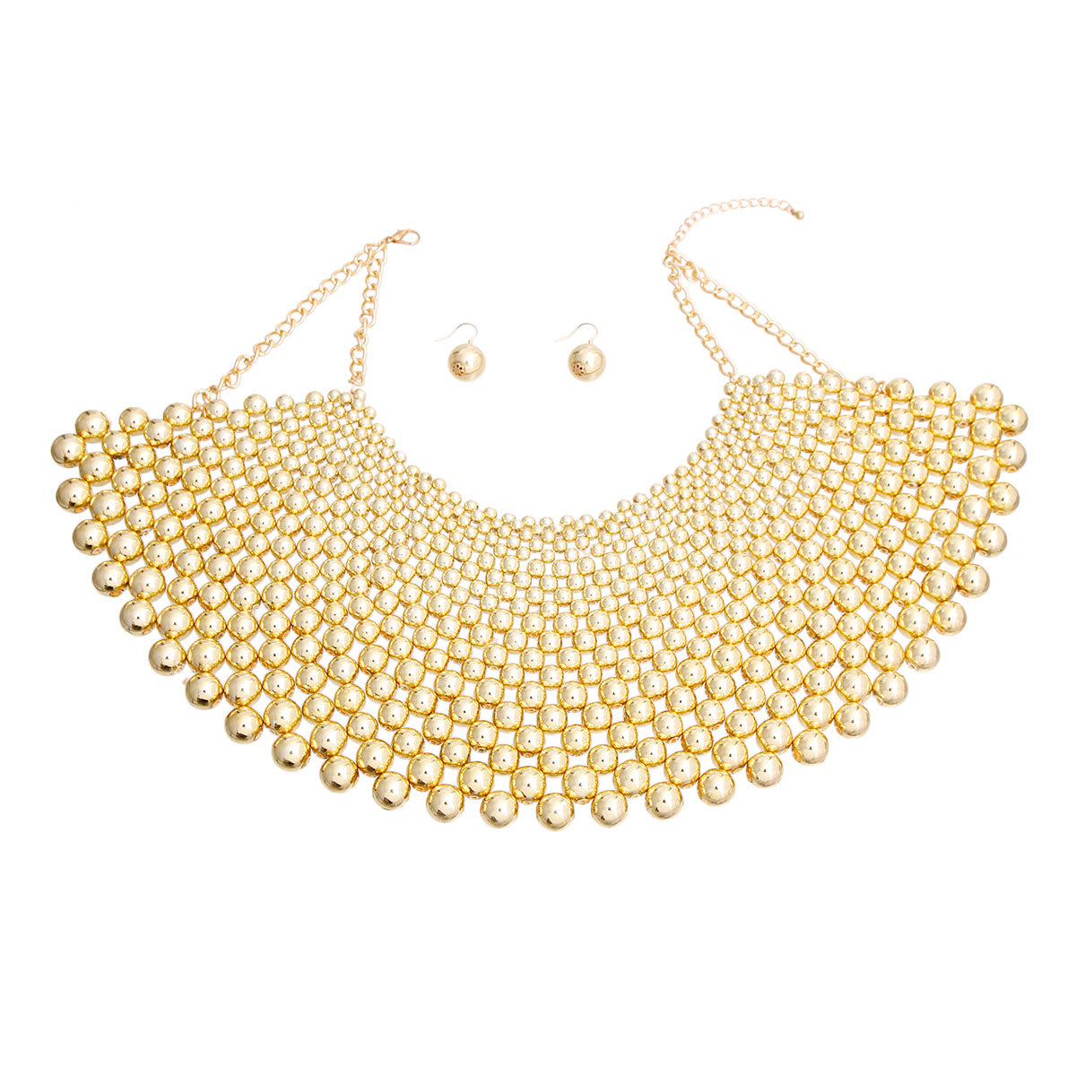 Gold Metallic Pearl Bib Necklace Set