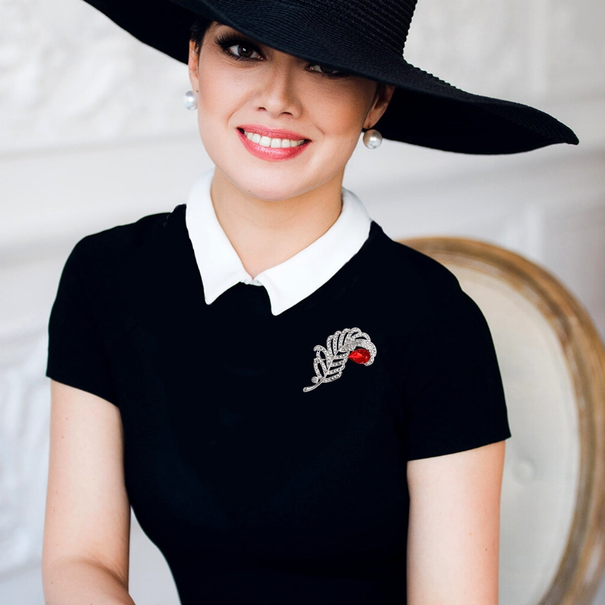 Silver Peacock Feather Brooch