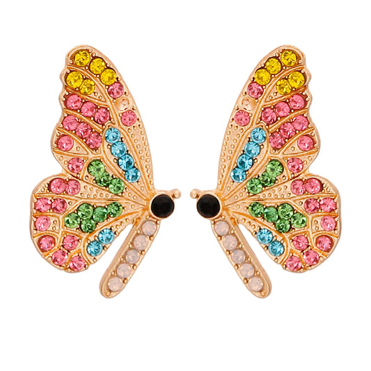 Pink Rhinestone Butterfly Studs