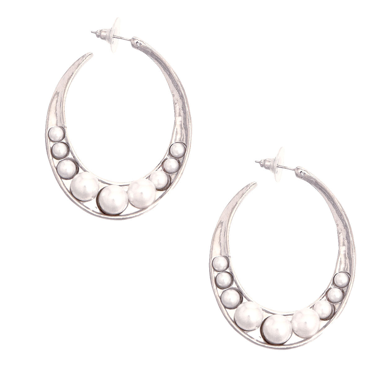 Silver and Pearl Oval Hoops