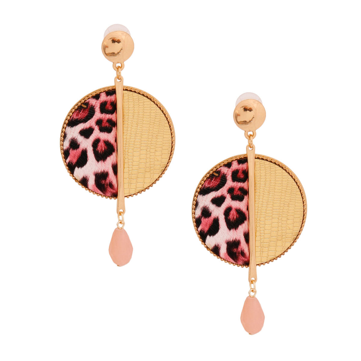 Pink Round Leopard Croc Earrings