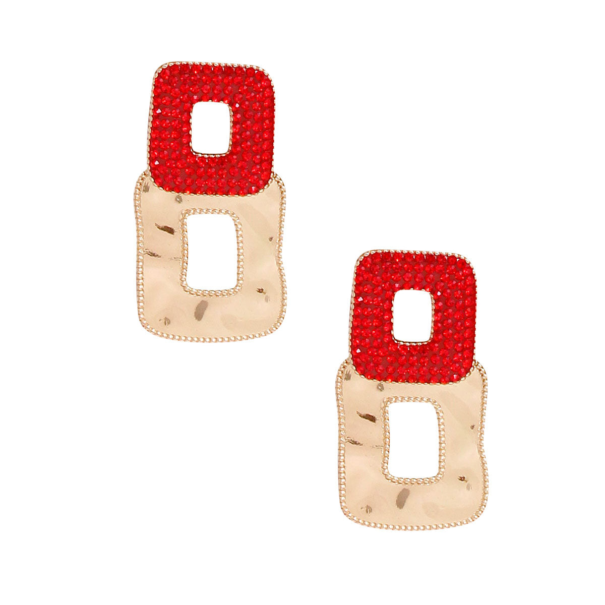Red Pave Stone Square Earrings