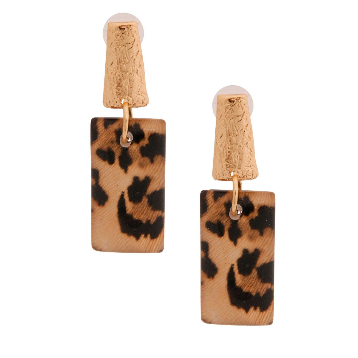 Gold Rectangle Leopard Earrings