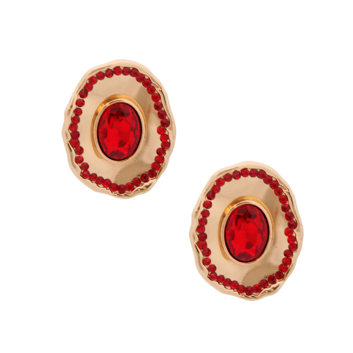Gold Wavy Red Crystal Clip Ons