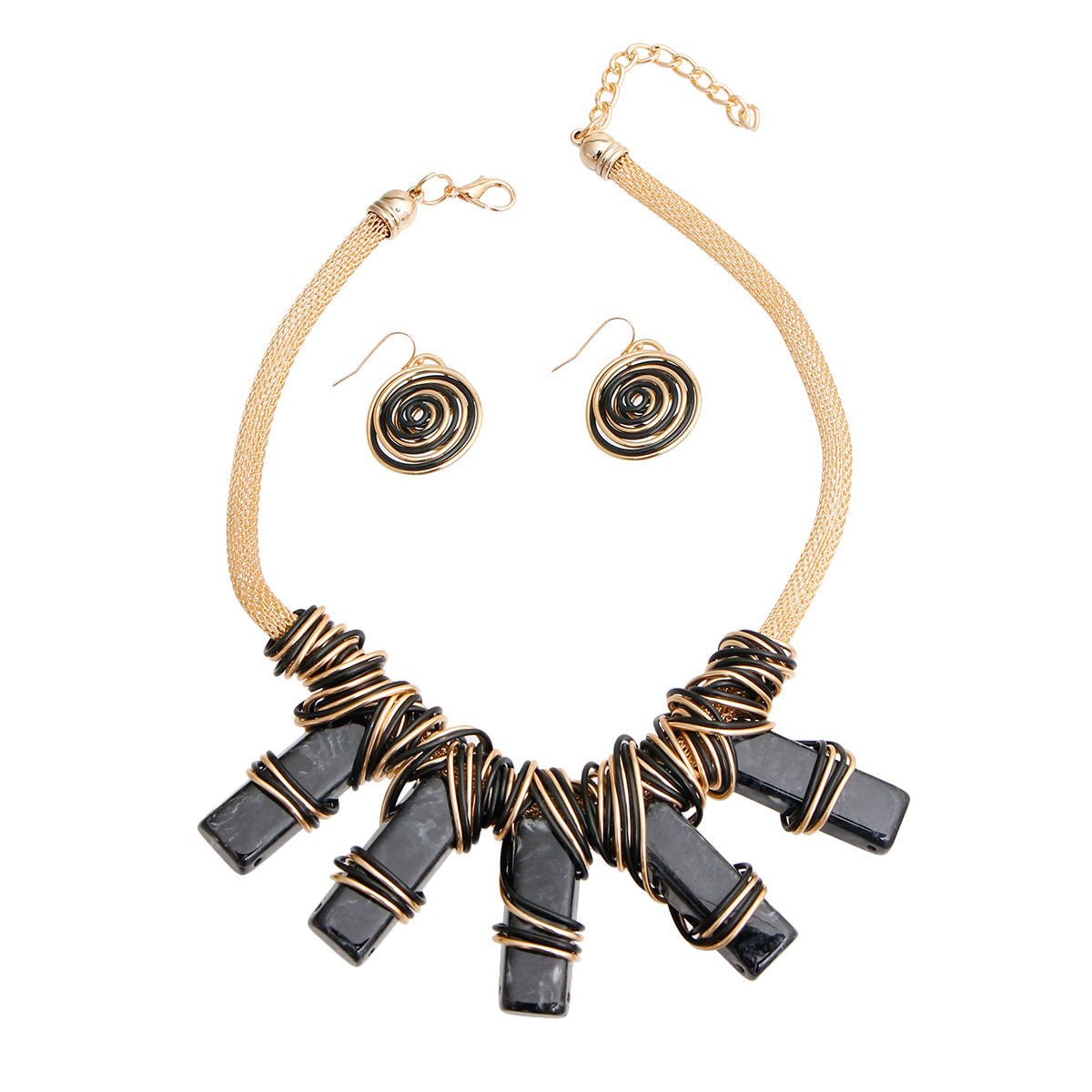 Marbled Black Bar Bead Necklace