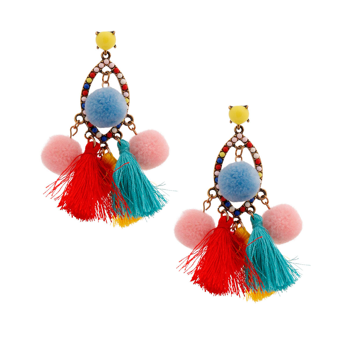 Rainbow Pom Tassel Earrings