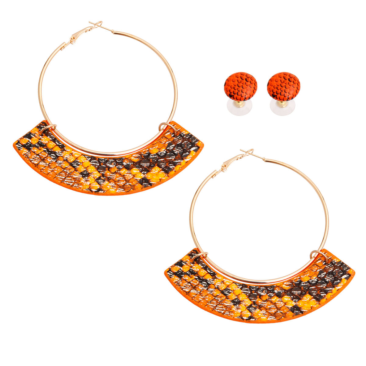 Orange Snake Skin Hoop Set