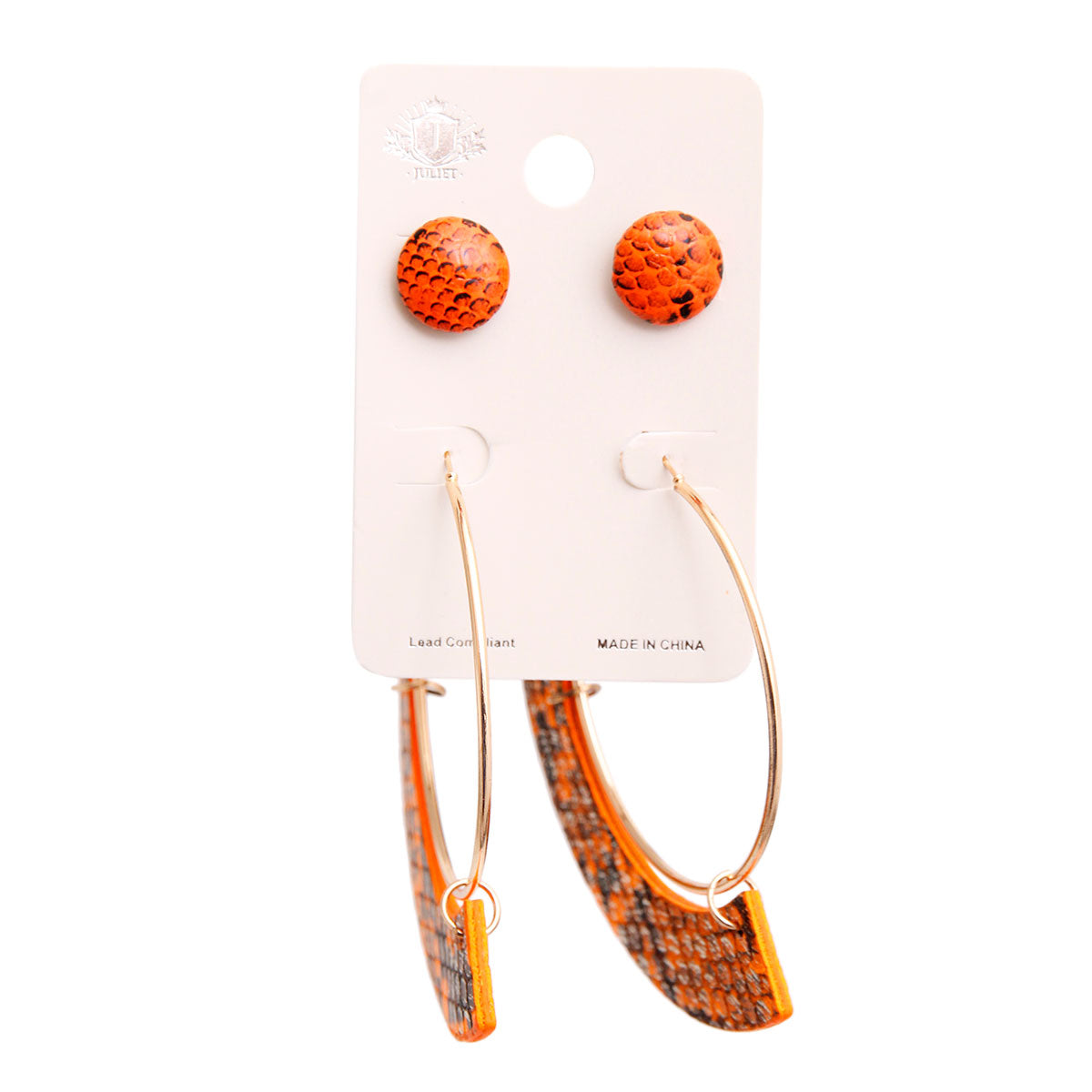 Orange Snake Skin Hoop Set