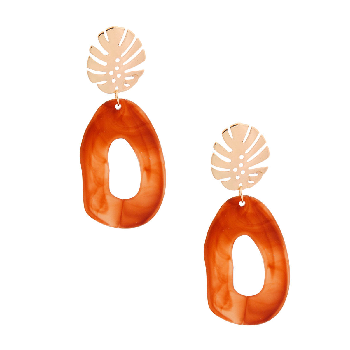 Palm Leaf Brown Drop Earrings