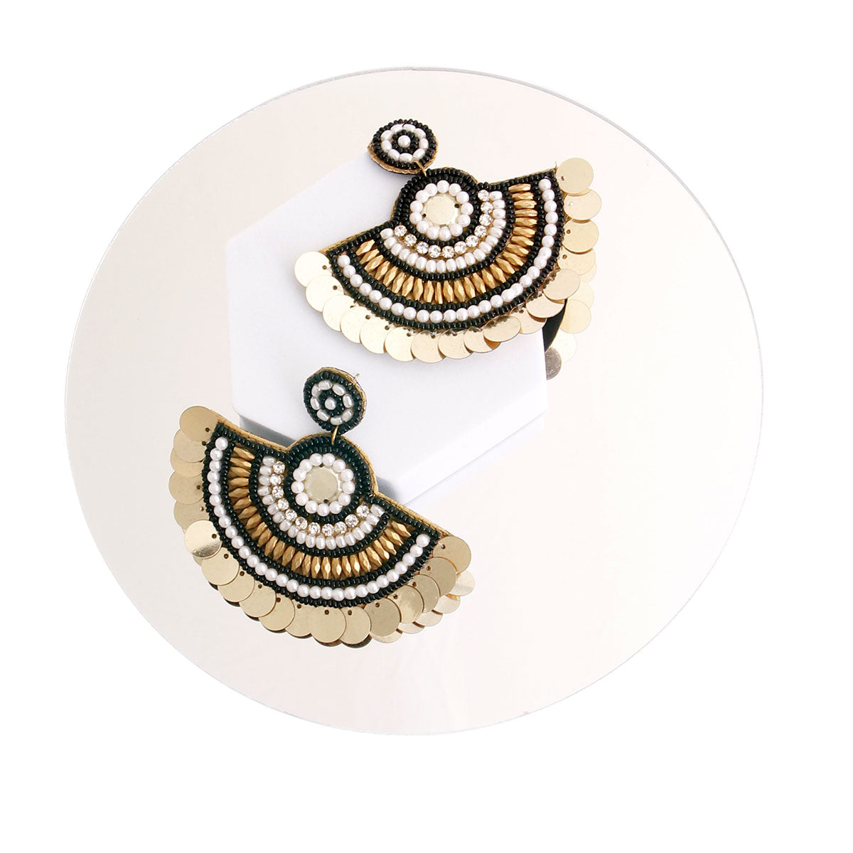 Gold Pearl Semicircle Bead Earrings