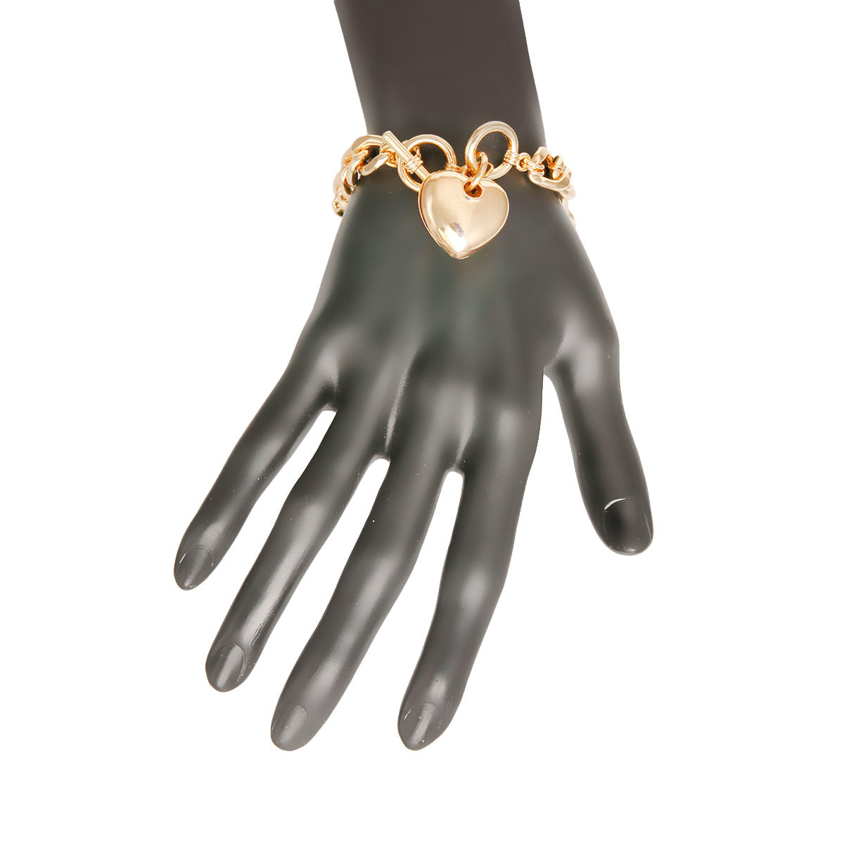 Gold Metal Heart Toggle Bracelet