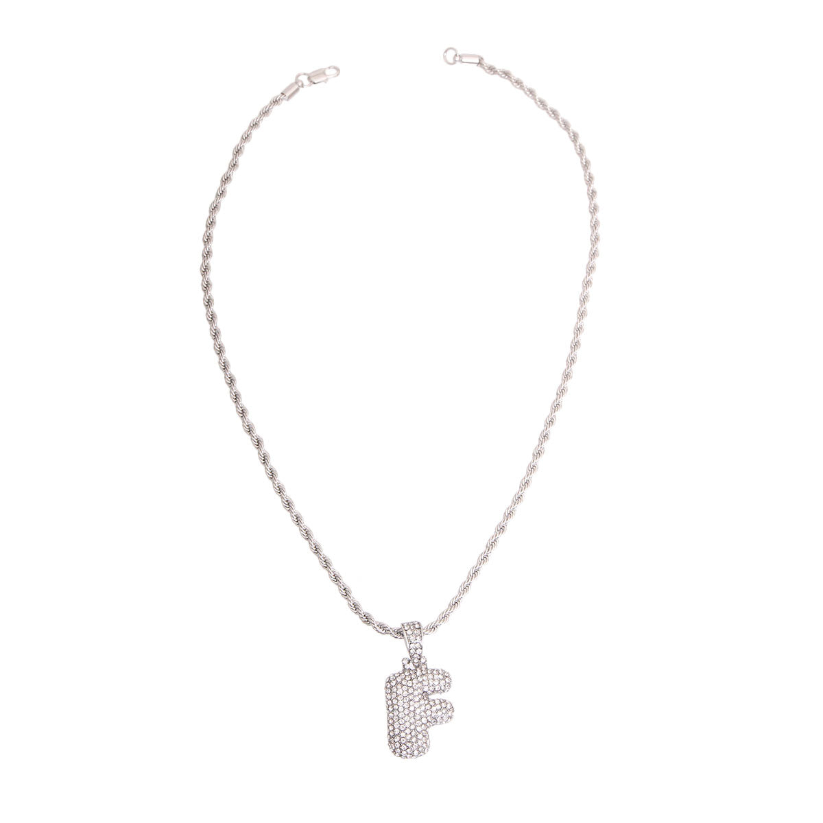 F Rhinestone Silver Necklace