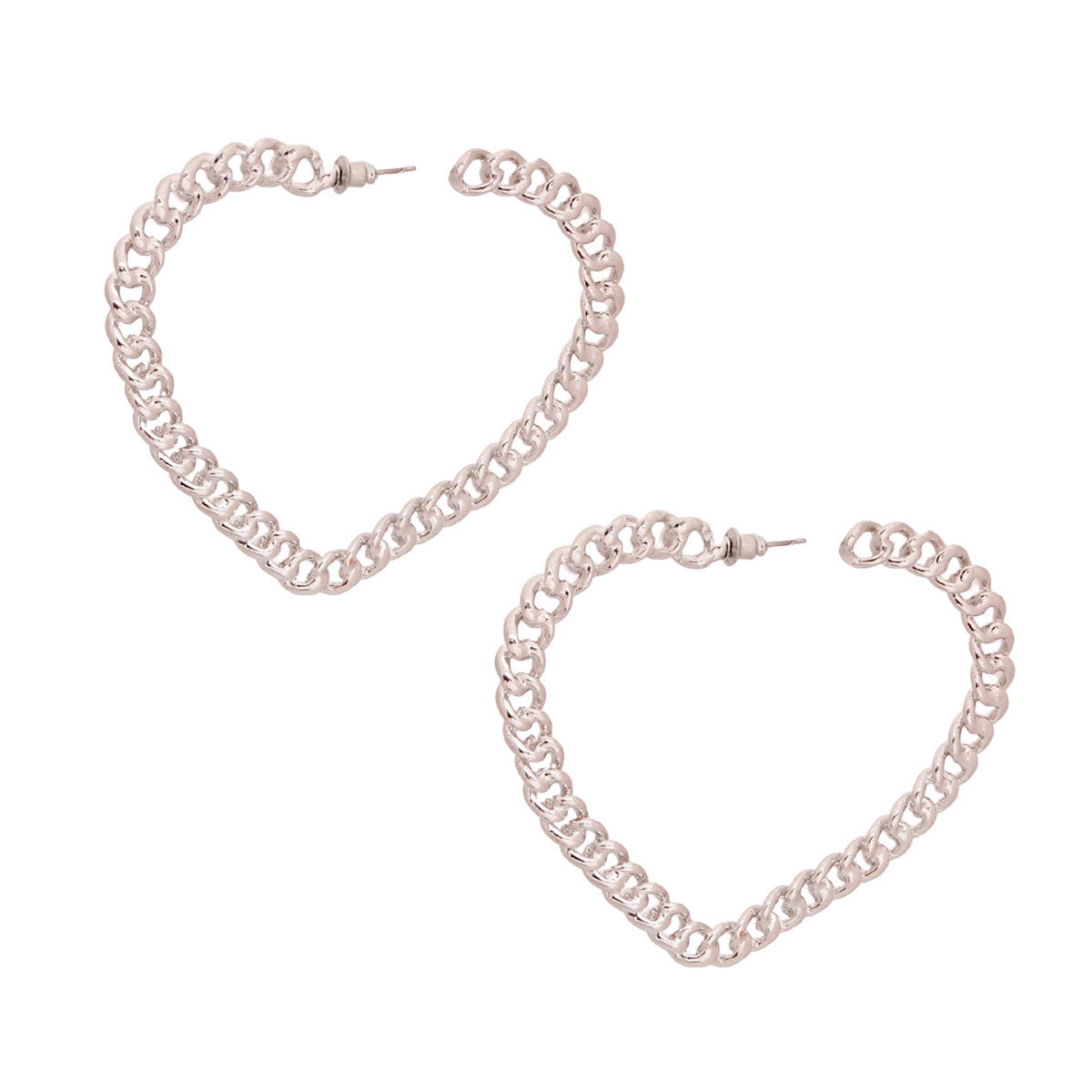 Silver Chain Heart Hoops