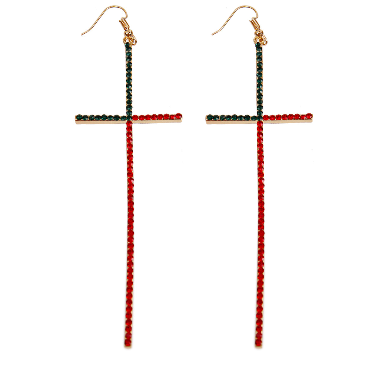 Designer Style Pave Rhinestone Cross Drop Earrings