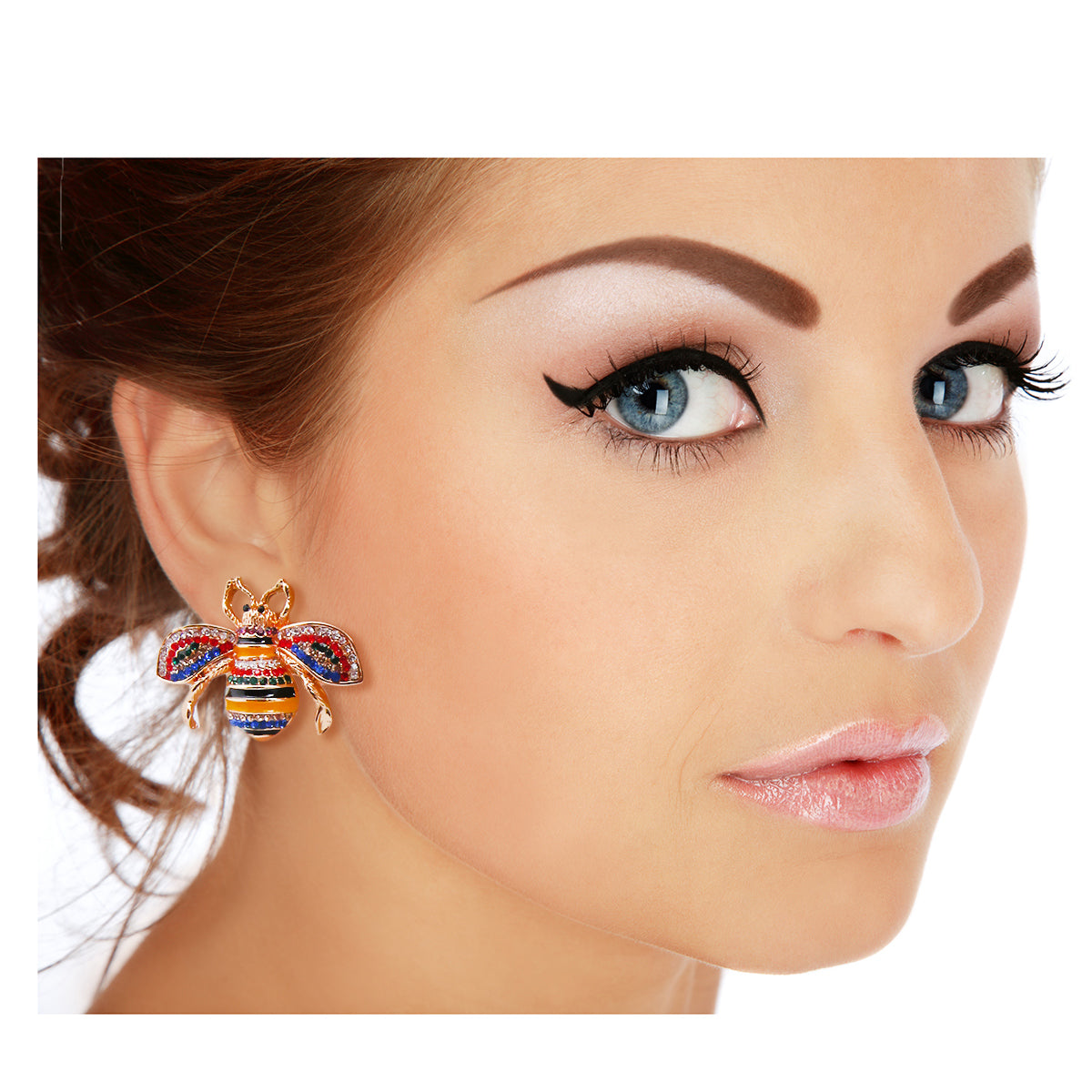 Designer Style Stripe Bee Stud Earrings