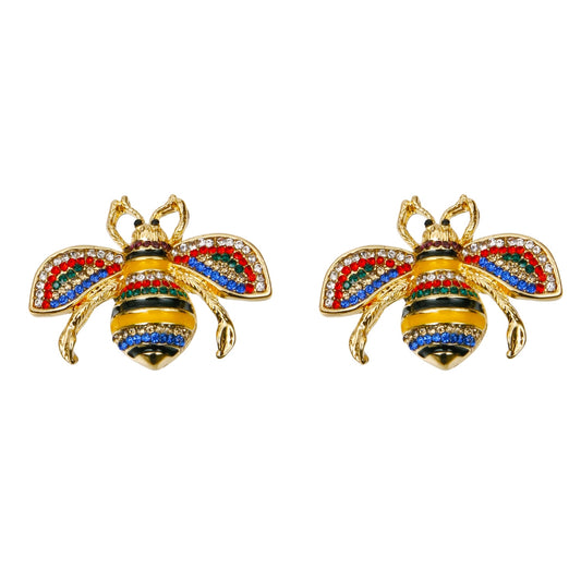 Designer Style Stripe Bee Stud Earrings