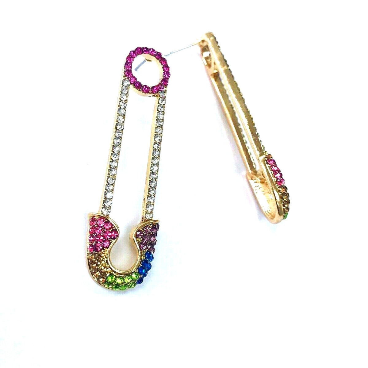 Rainbow Rhinestone Pin Earrings