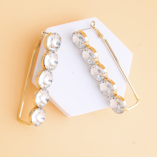 Gold Bar Crystal Hoops