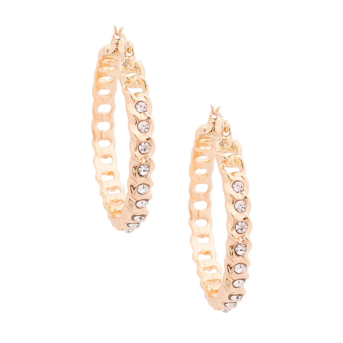 Gold Wavy Rhinestone Hoops