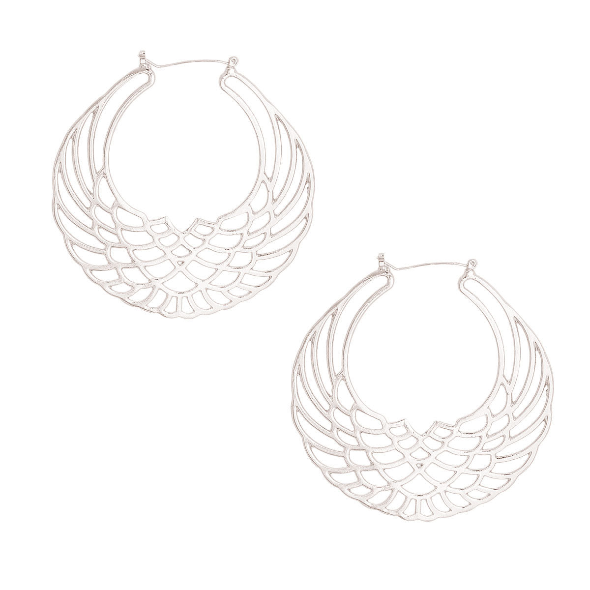 Silver Polished Open Wing Hoops