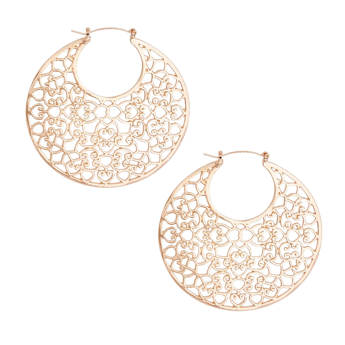 Gold Polished Open Filigree Hoops
