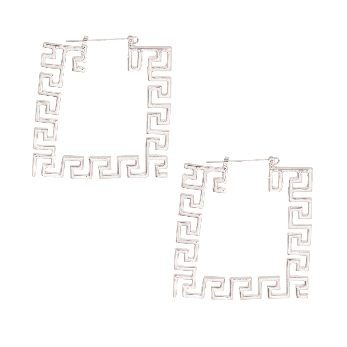 Silver Greeky Square Hoops