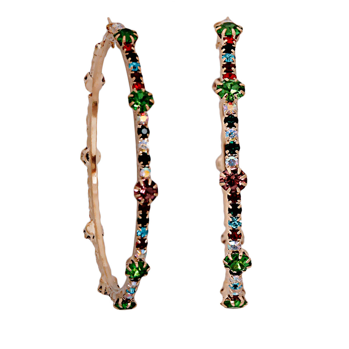 Multi Color Round Stone Pave Hoops