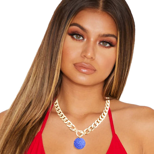 Blue Pave Ball Charm Necklace