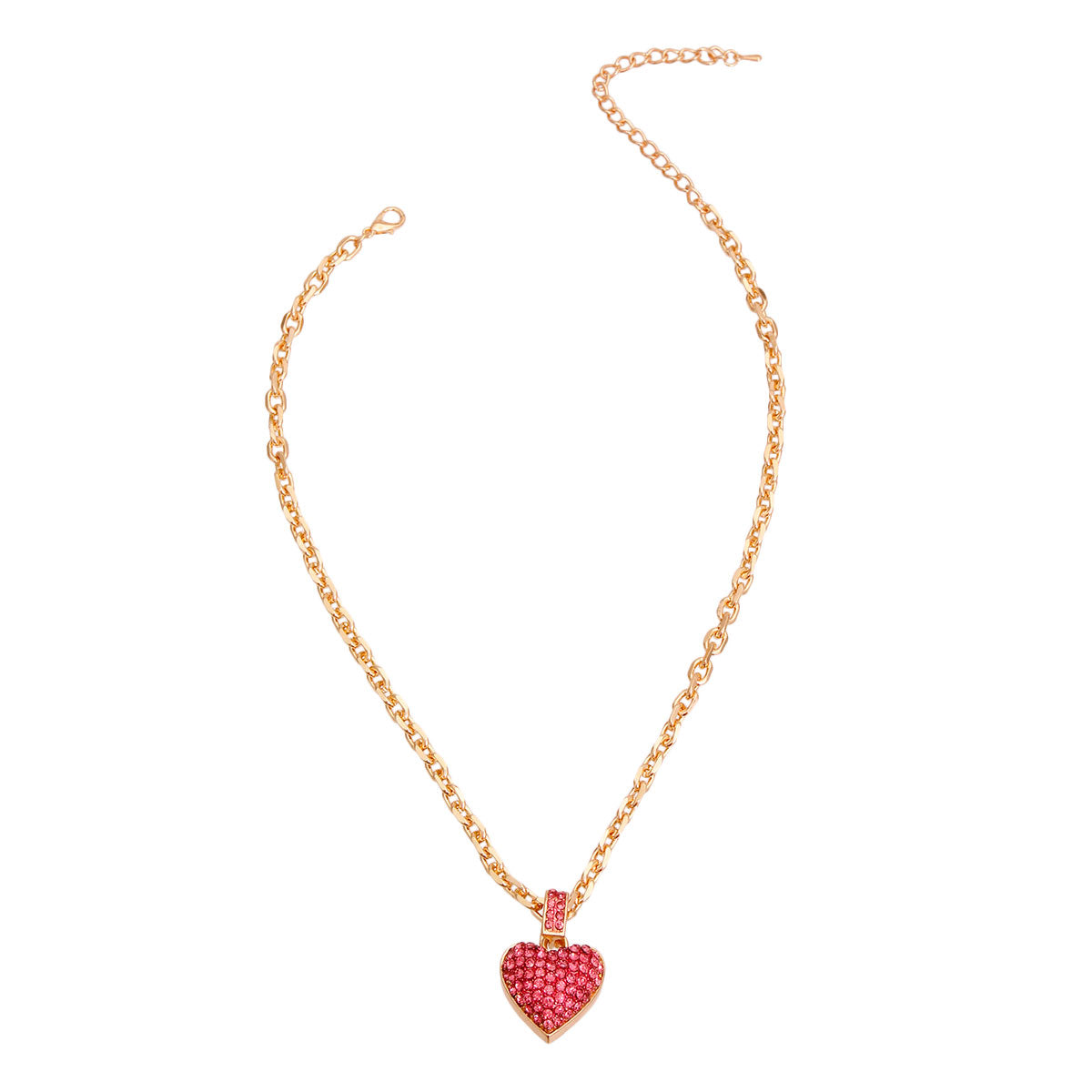 Gold Chain 3D Pink Heart Necklace