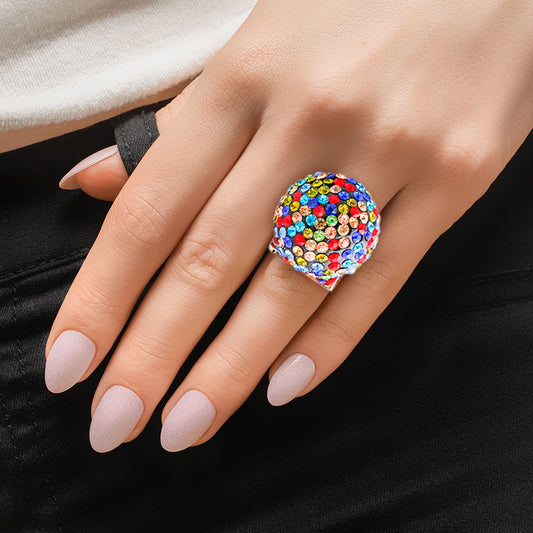 Rainbow Rhinestone Disco Ball Ring