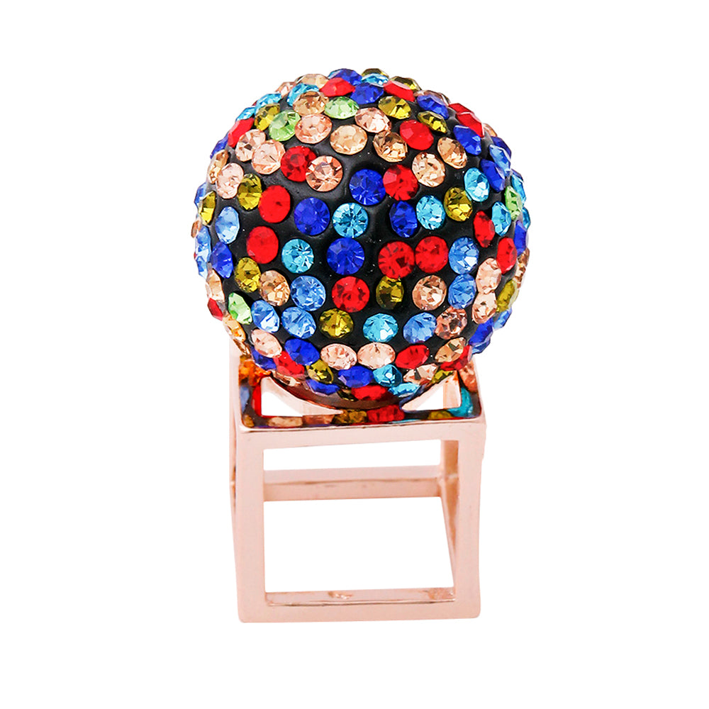 Rainbow Rhinestone Disco Ball Ring