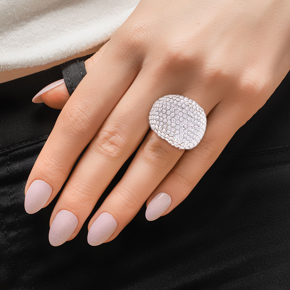 Pave Rhinestone Dome Cocktail Ring