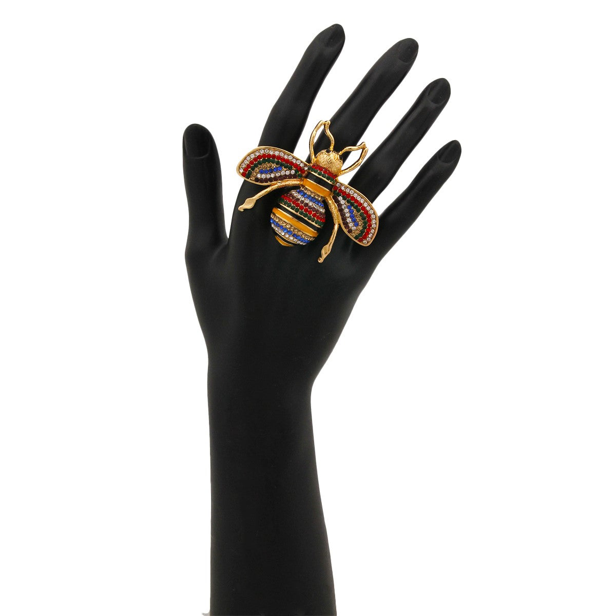 Designer Style Multi Color Rhinestone Bee Stretch Ring