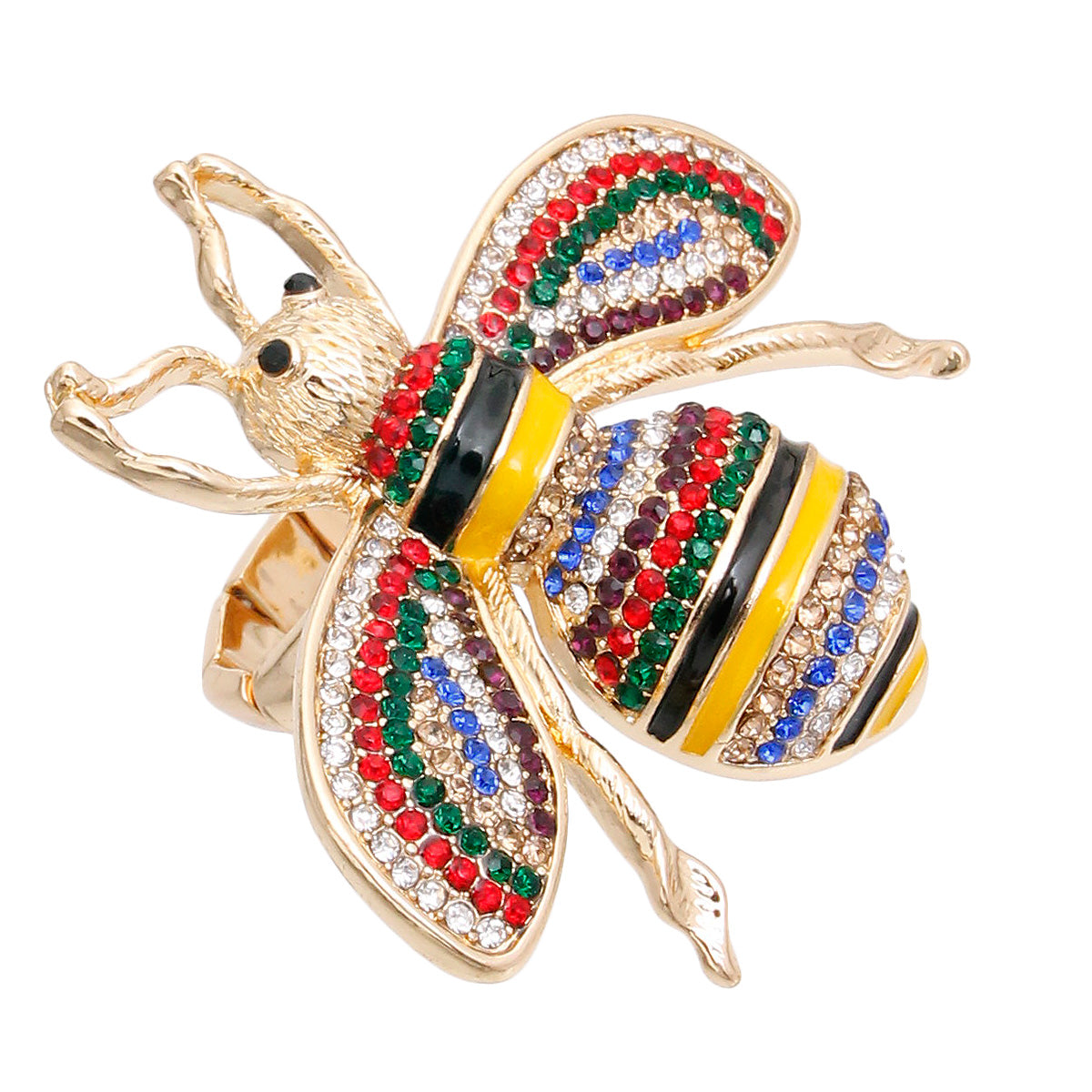Designer Style Multi Color Rhinestone Bee Stretch Ring