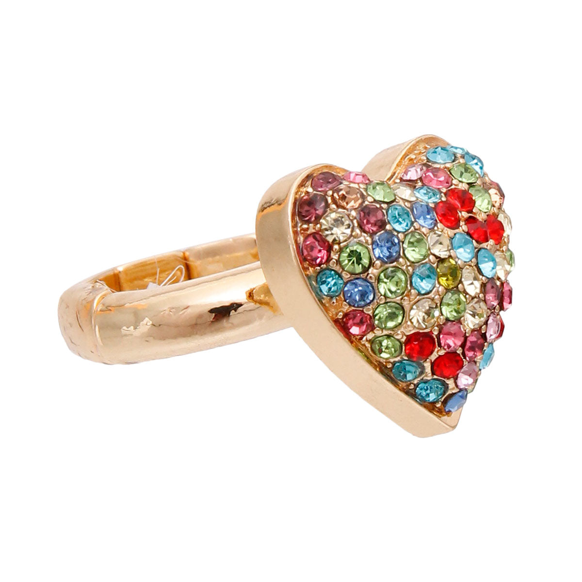 Gold 3D Multi Color Heart Ring