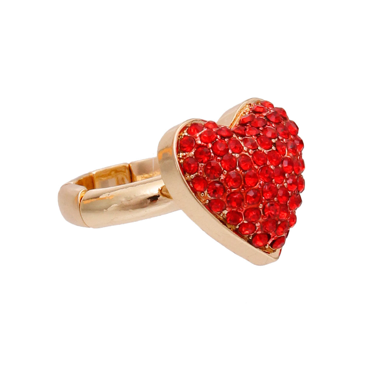 Gold 3D Red Heart Ring