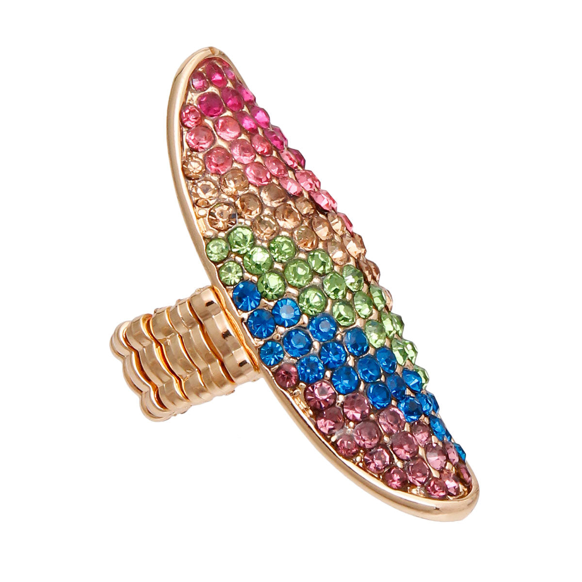 Striped Rainbow and Gold Oval Ring