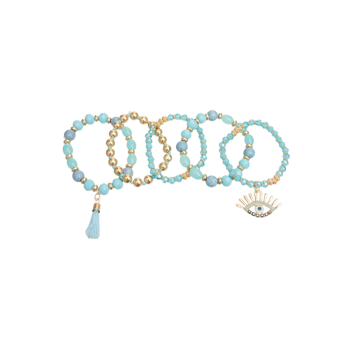 Light Blue Evil Eye 5 Pcs Bracelets