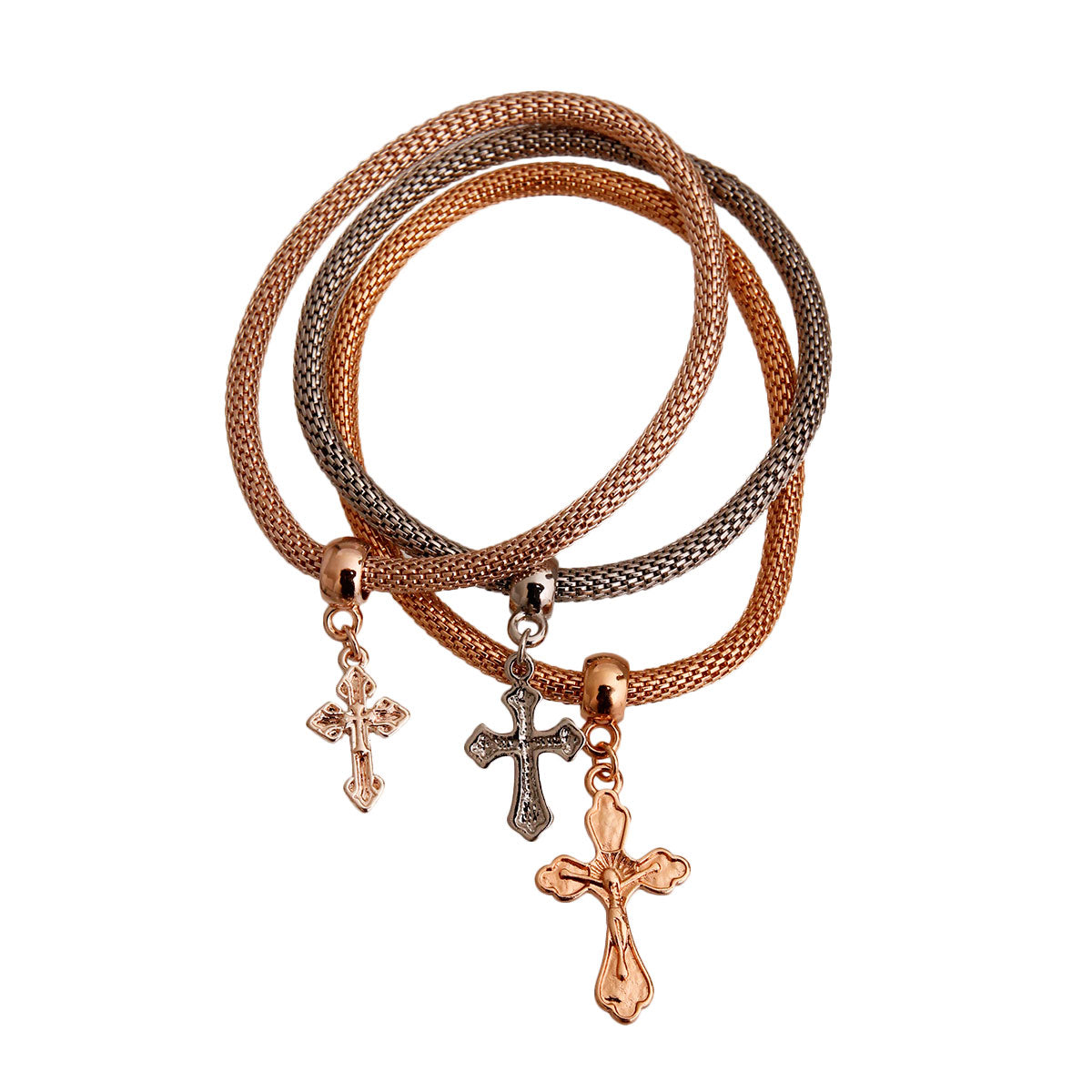 Mixed Metal 3 Pcs Crucifix Bracelets