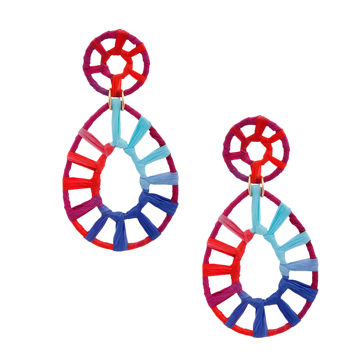 Multi Color Raffia Teardrop Earrings