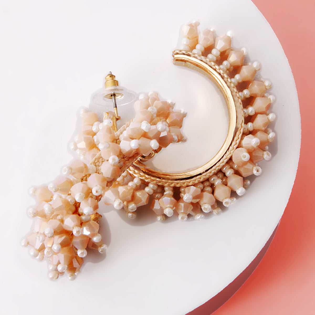 Neutral Seed Bead Covered Hoops