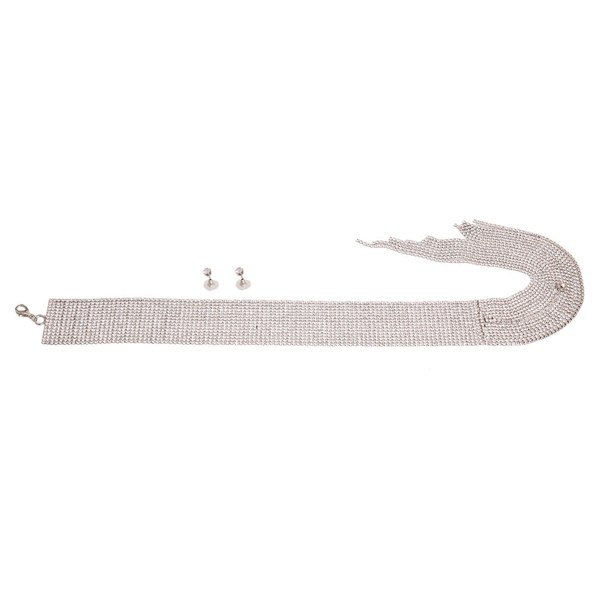 Silver 15 Line Rhinestone Fringe Choker