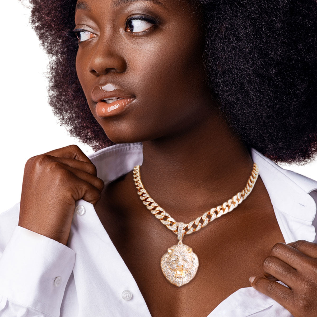 Iced Gold Cuban Chain Lion Necklace