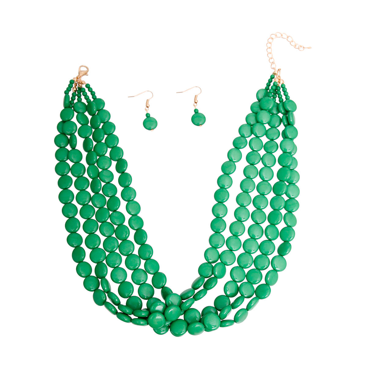 Green Flat Bead Necklace Set