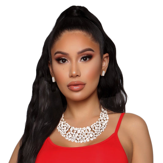Silver Crystal Rigid Collar Choker Set