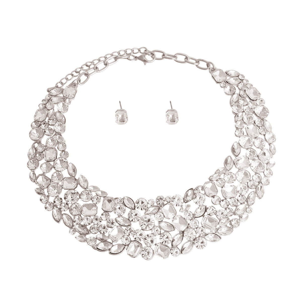 Silver Crystal Rigid Collar Choker Set